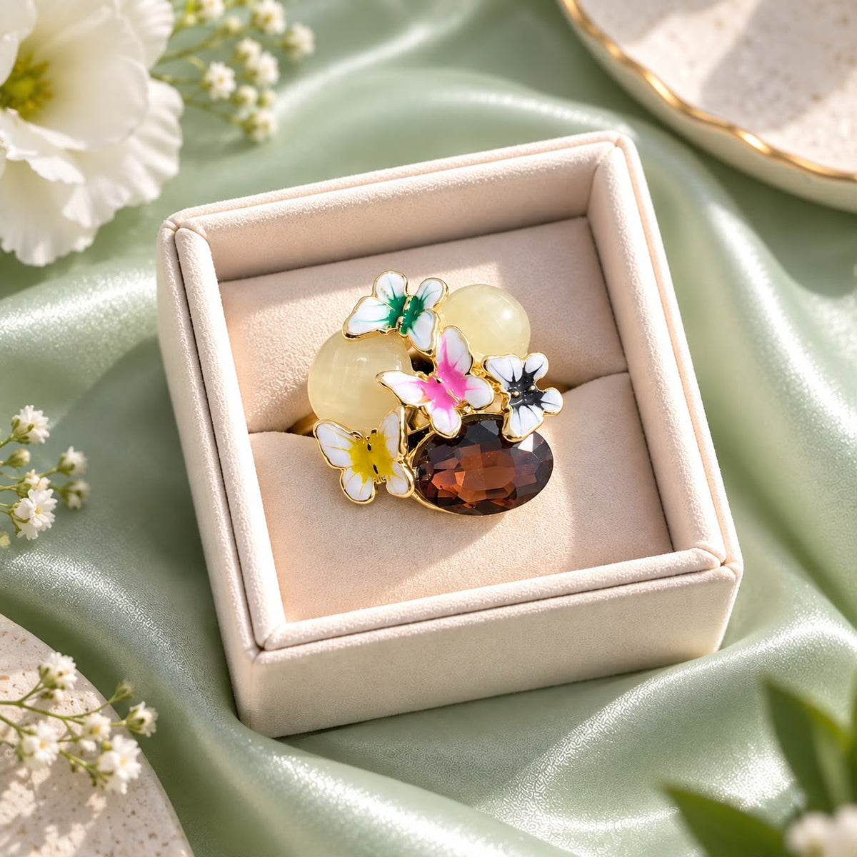 Butterfly Bloom Statement Ring (Brown)