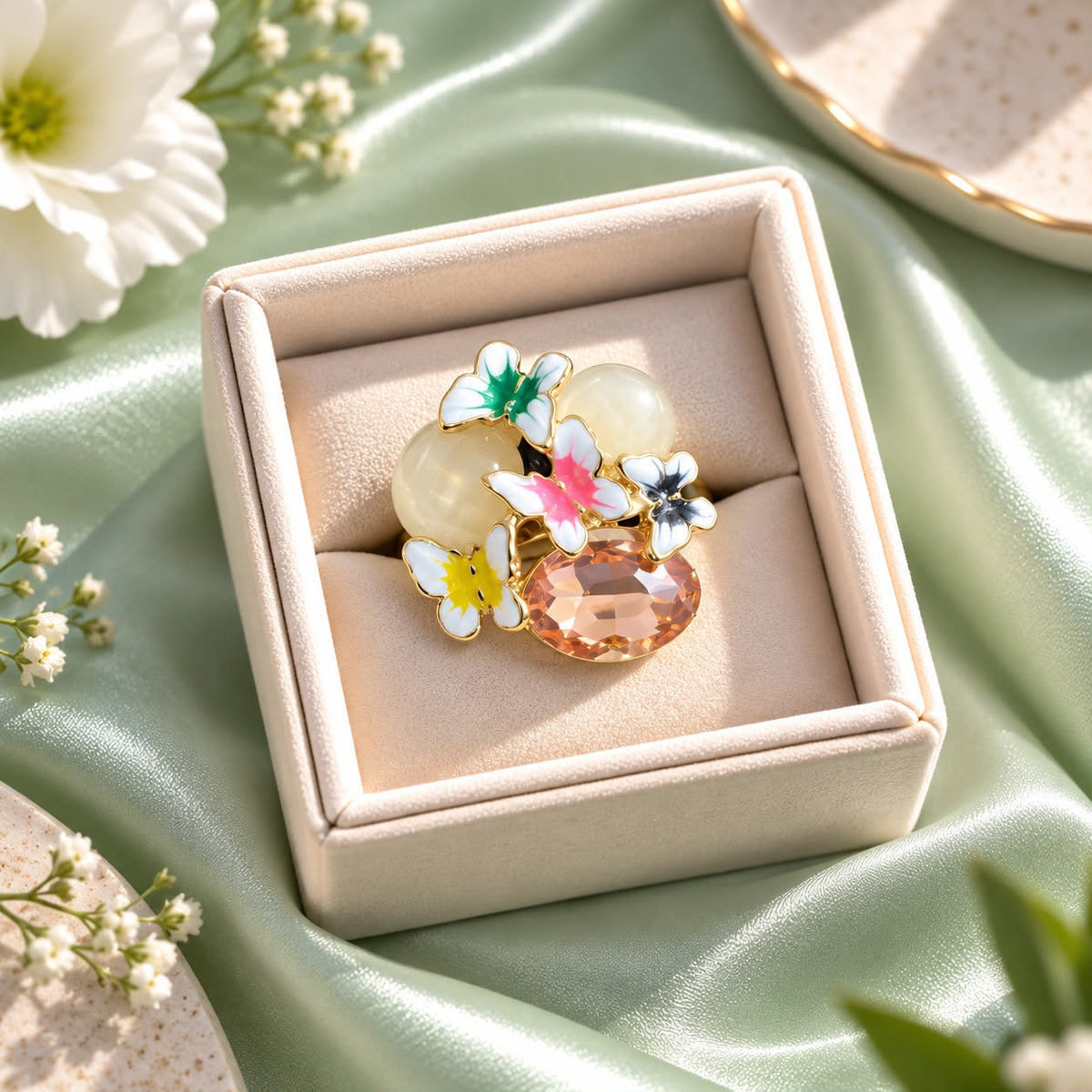 Butterfly Bloom Statement Ring (Pink)