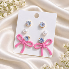 Bow Earring Trio Set (Pink)