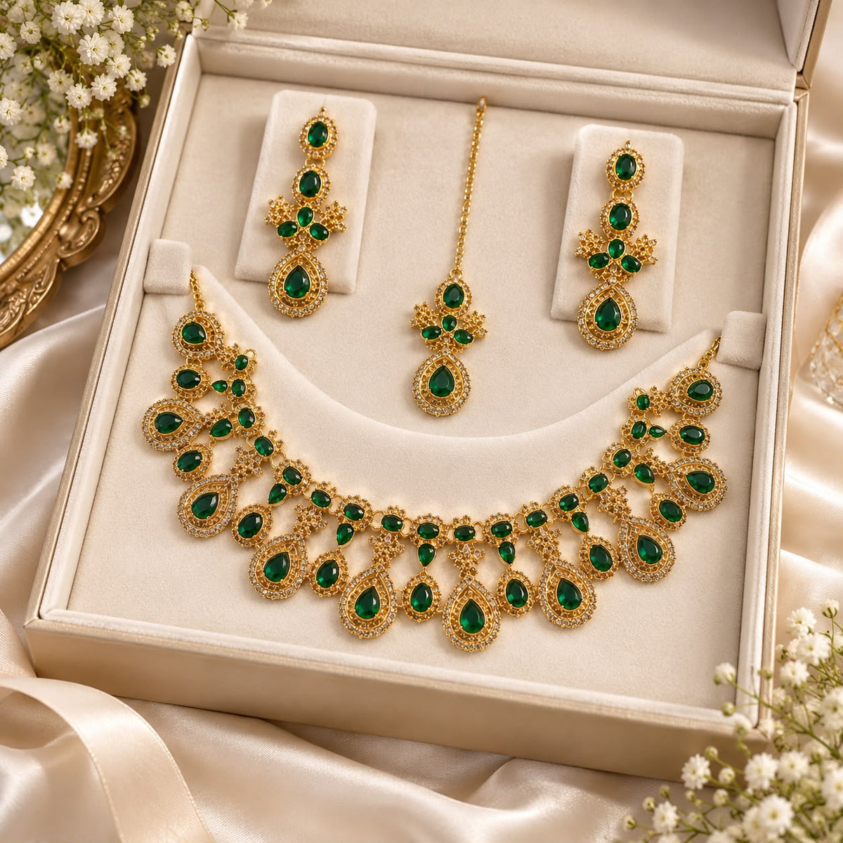 Zircon Necklace-55 (Golden/Green)