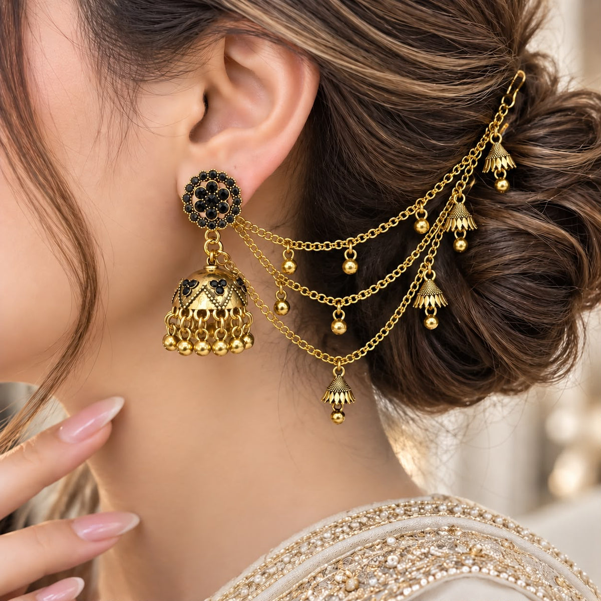 Bahubali Jhumka Set-04 (Black)