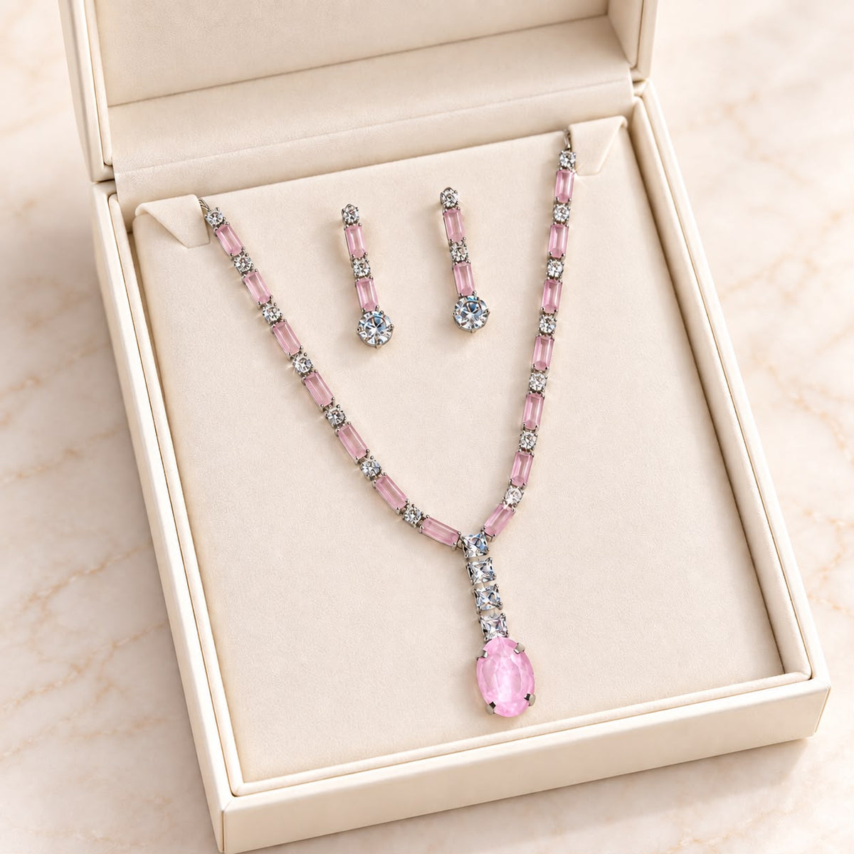 Zircon Necklace-64 (Silver/Pink)
