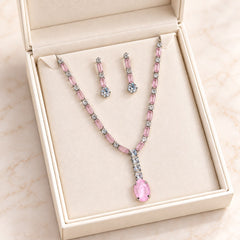 Zircon Necklace-64 (Silver/Pink)