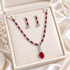 Zircon Necklace-64 (Silver/Red)