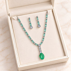 Zircon Necklace-64 (Silver/Mint Green)