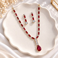 Zircon Necklace-64 (Golden/Maroon)