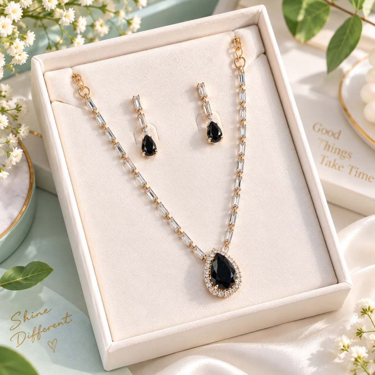 Zircon Necklace-65 (Golden/Black)