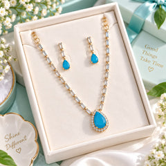 Zircon Necklace-65 (Golden/Ferozi)