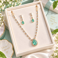 Zircon Necklace-65 (Golden/Mint Green)