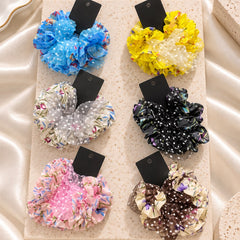 Floral Mesh Scrunchie (Brown)
