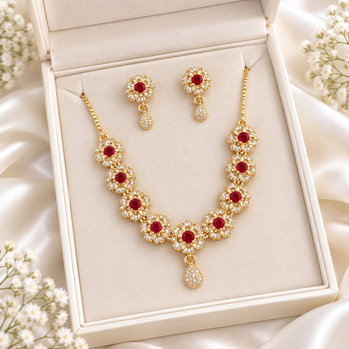 Zircon Necklace-67 (Golden/Maroon)