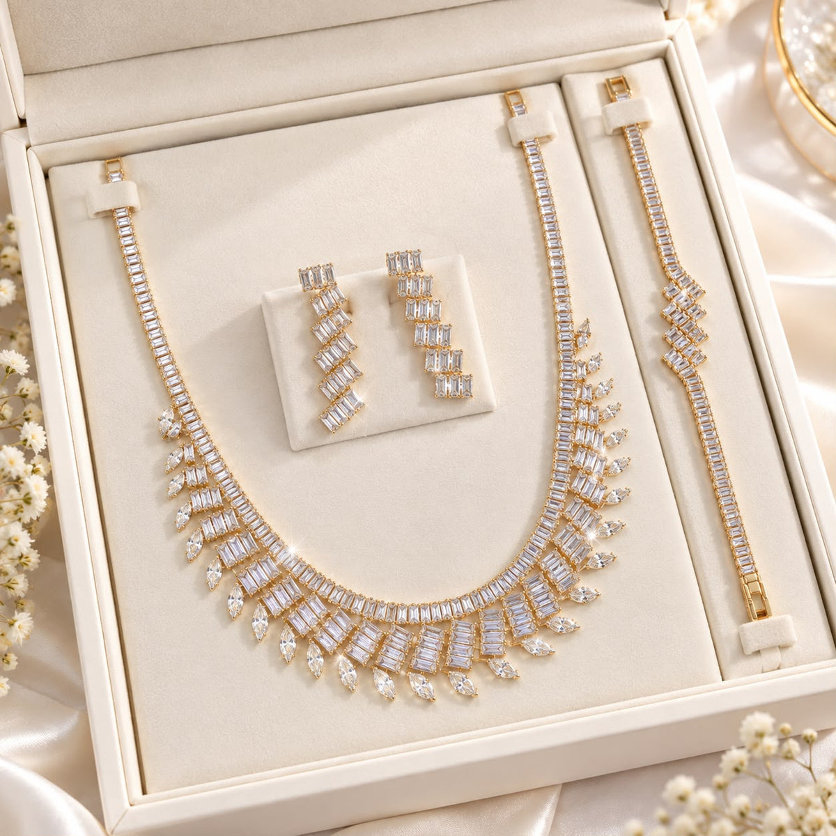 Zircon Necklace Set-64 (Golden)