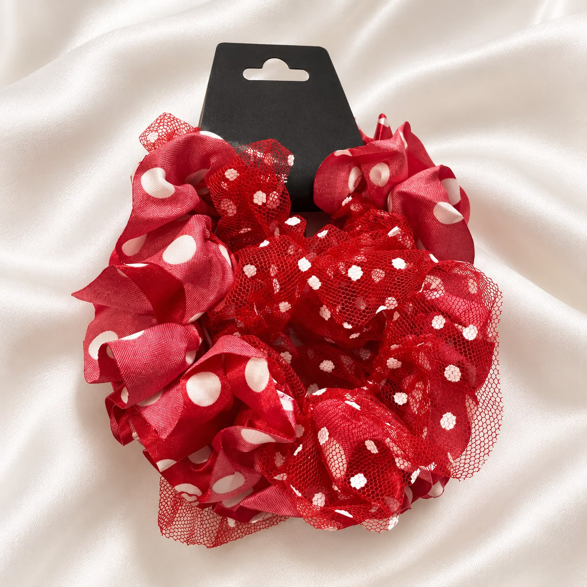 Polka Dot Mesh Scrunchie (Red)