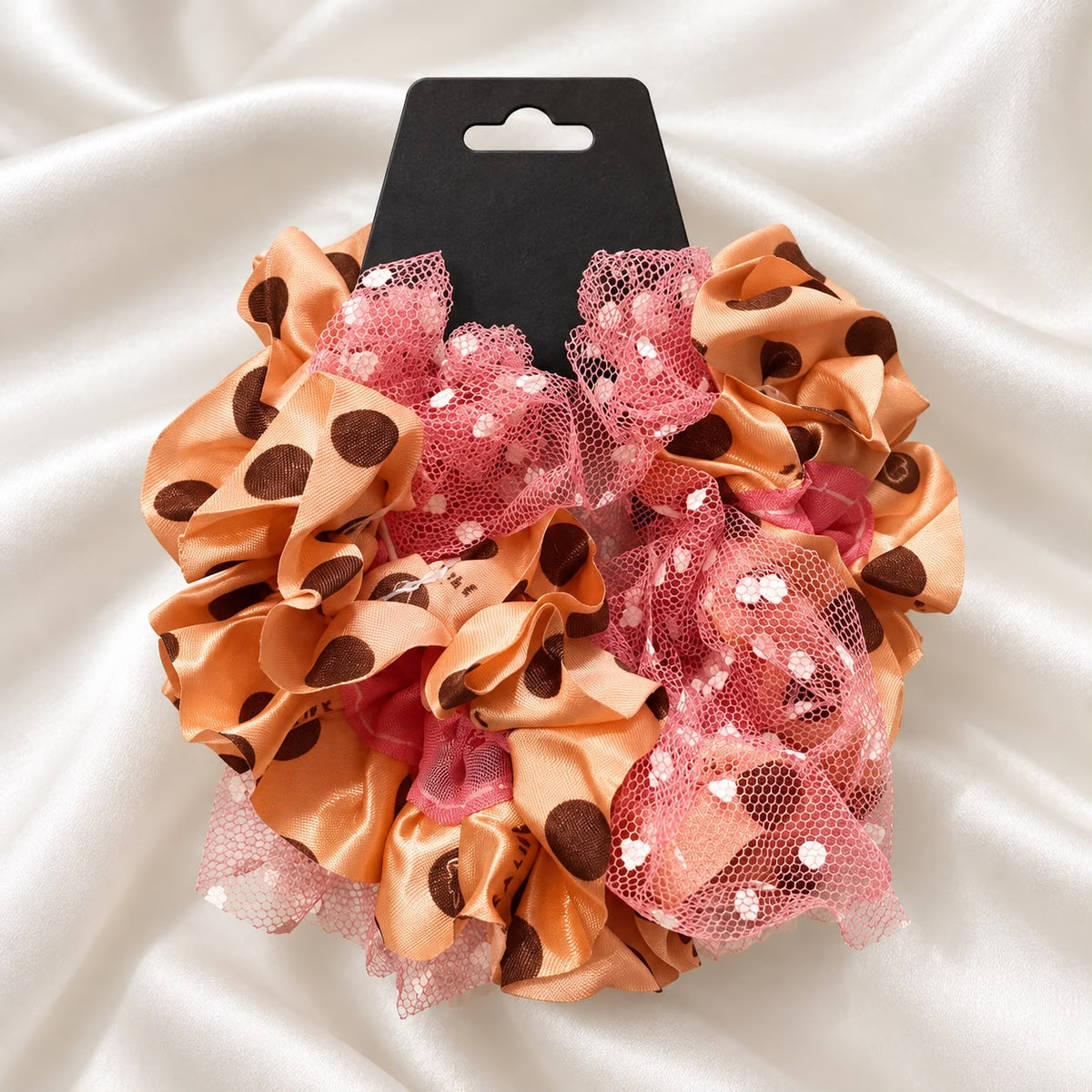 Polka Dot Mesh Scrunchie (Peach)