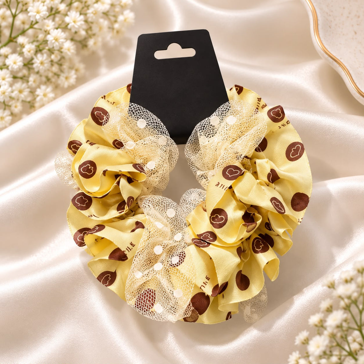 Polka Dot Mesh Scrunchie (Yellow)