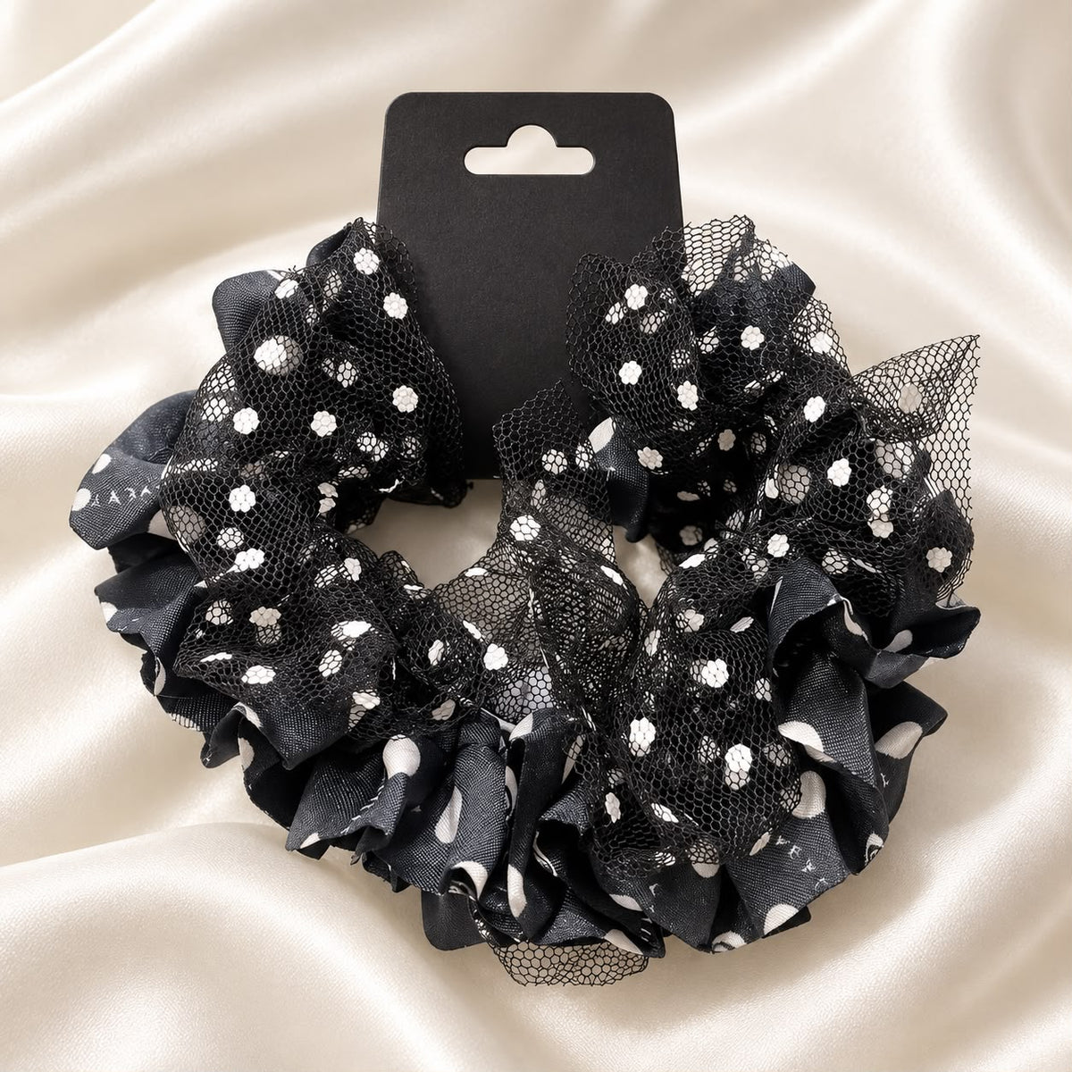 Polka Dot Mesh Scrunchie (Black)