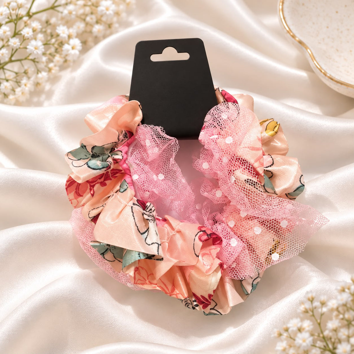 Floral Mesh Scrunchie-02 (Pink)