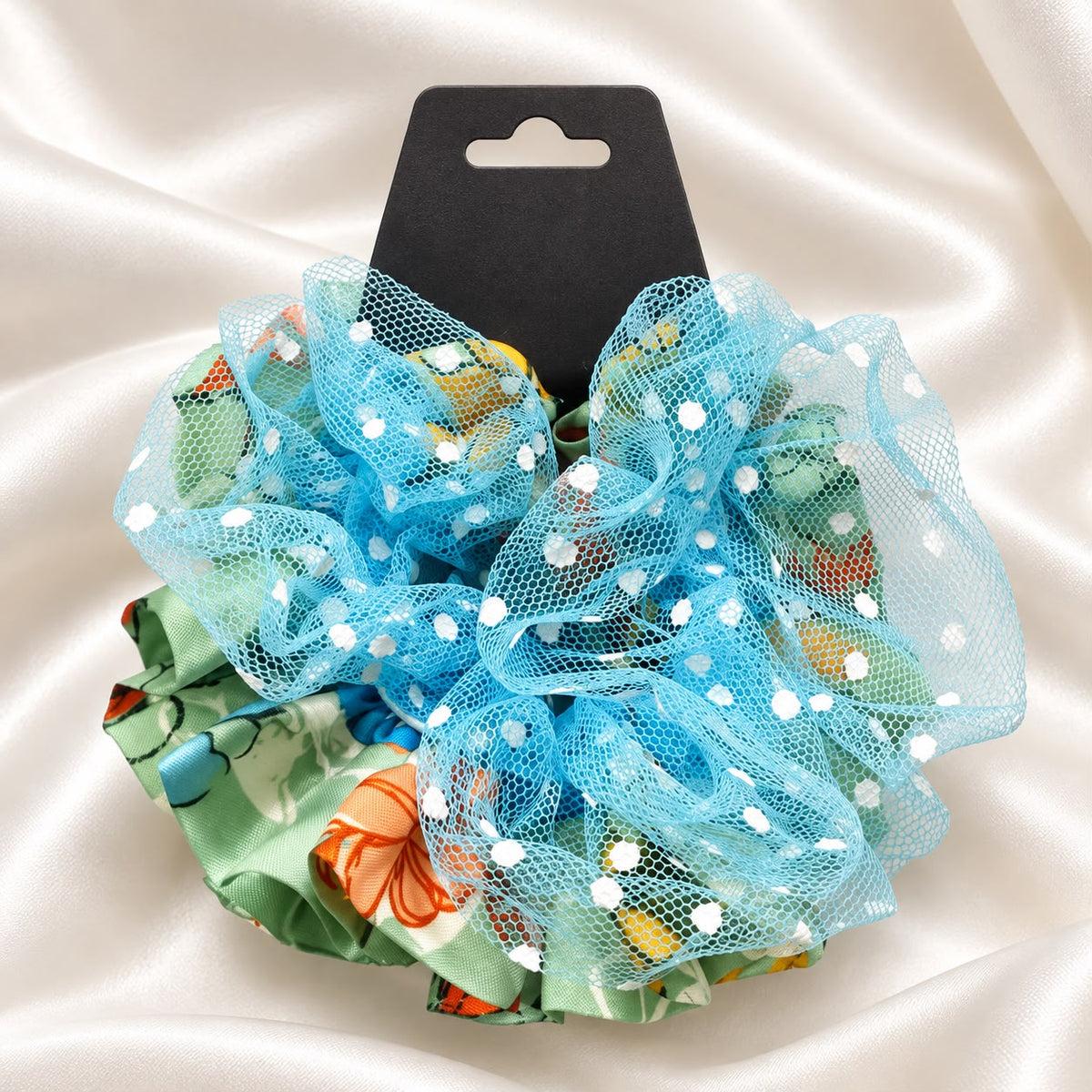 Floral Mesh Scrunchie-02 (Blue,Green)