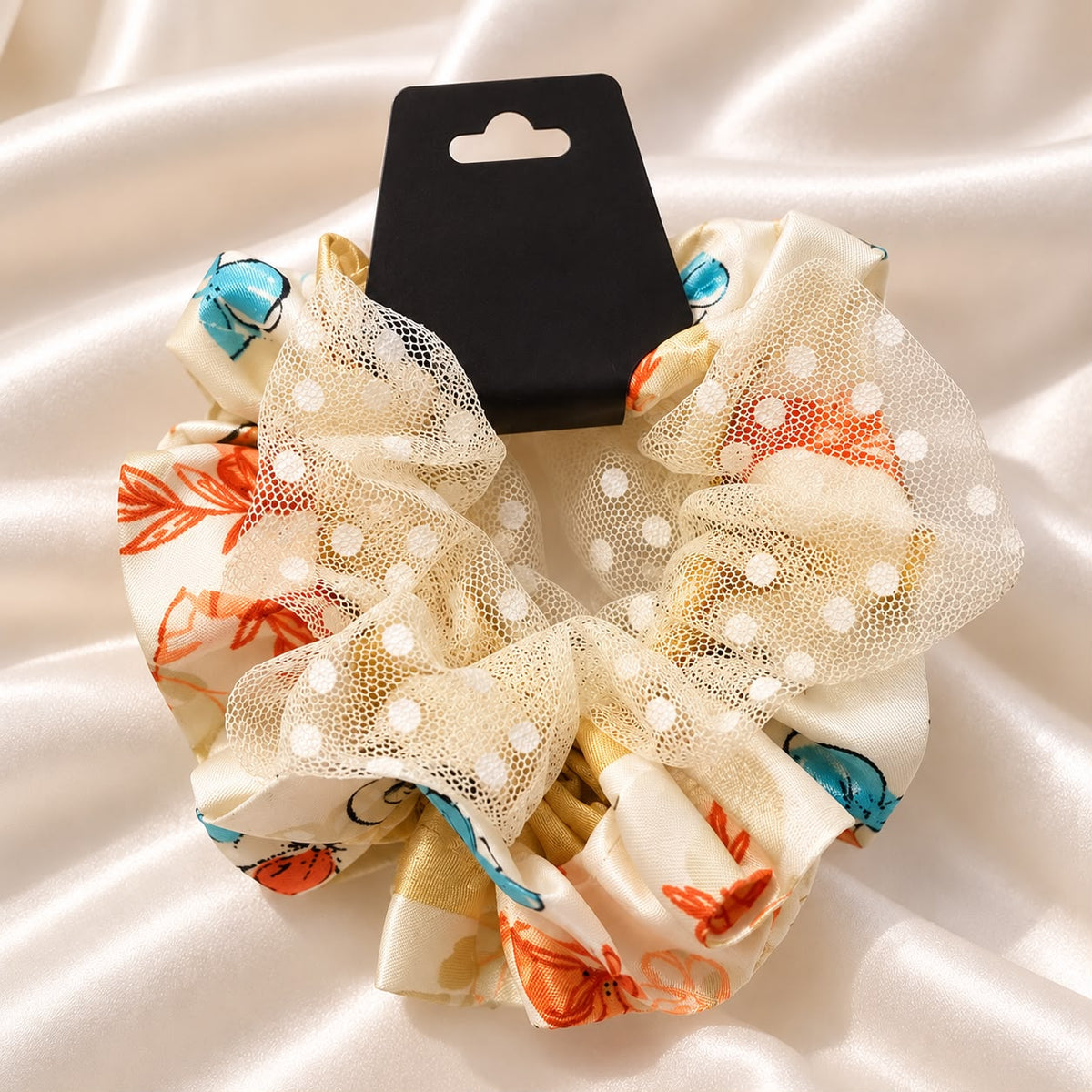 Floral Mesh Scrunchie-02 (Off White)