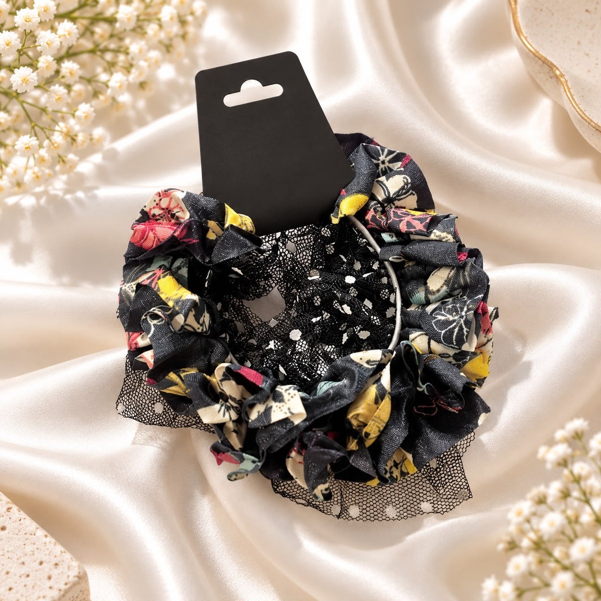 Floral Mesh Scrunchie-02 (Black)