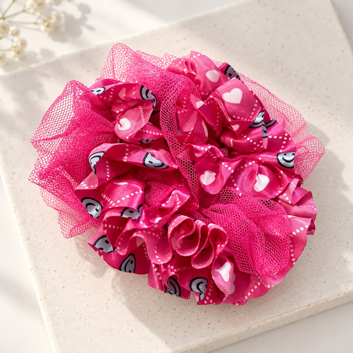 Printed Mesh Scrunchie (Pink)