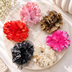 Printed Mesh Scrunchie (Off White)