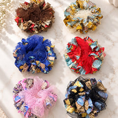Floral Mesh Scrunchie-03 (Pink)