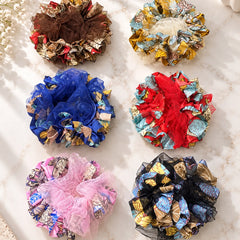 Floral Mesh Scrunchie-03 (Brown)
