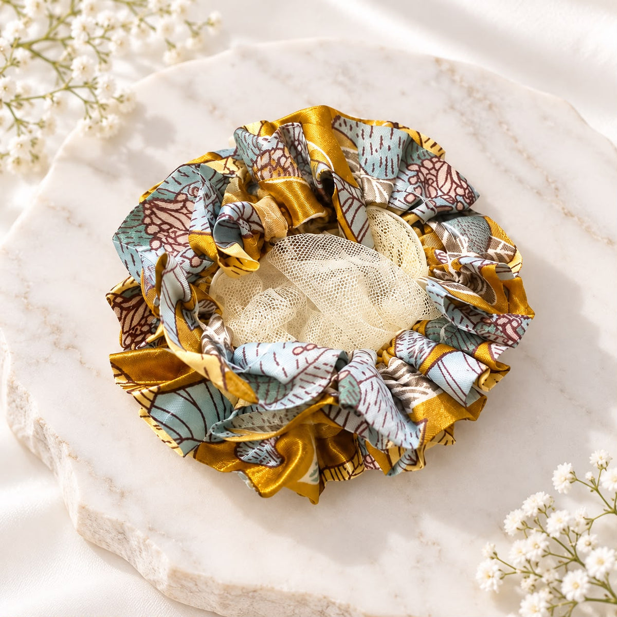 Floral Mesh Scrunchie-03 (Yellow)