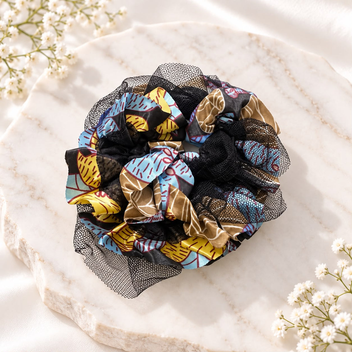 Floral Mesh Scrunchie-03 (Black)