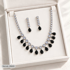 Zircon Necklace-68 (Silver/Black)