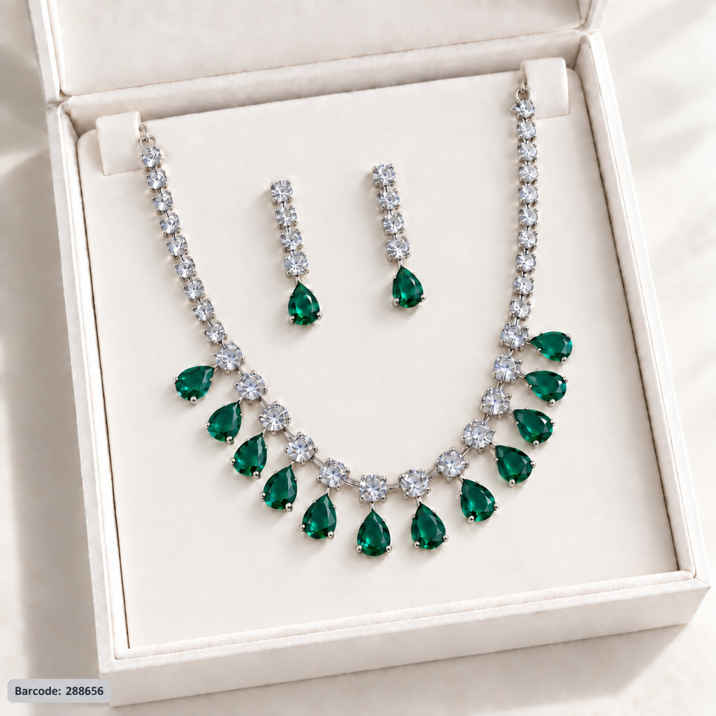 Zircon Necklace-68 (Silver/Green)