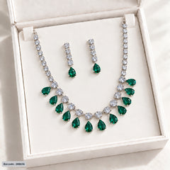 Zircon Necklace-68 (Silver/Green)