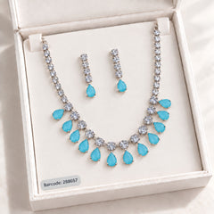 Zircon Necklace-68 (Silver/Ferozi)