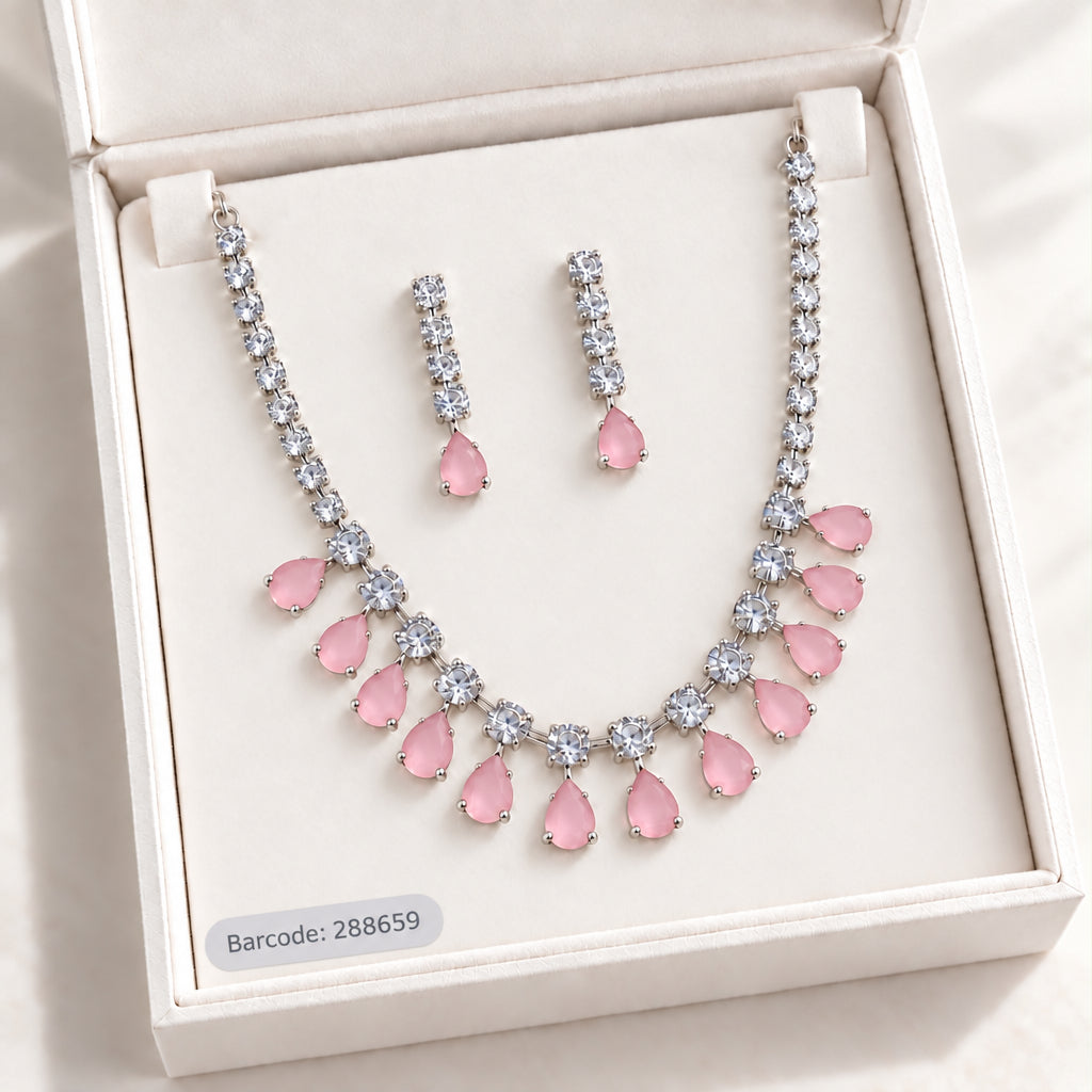 Zircon Necklace-68 (Silver/Pink)