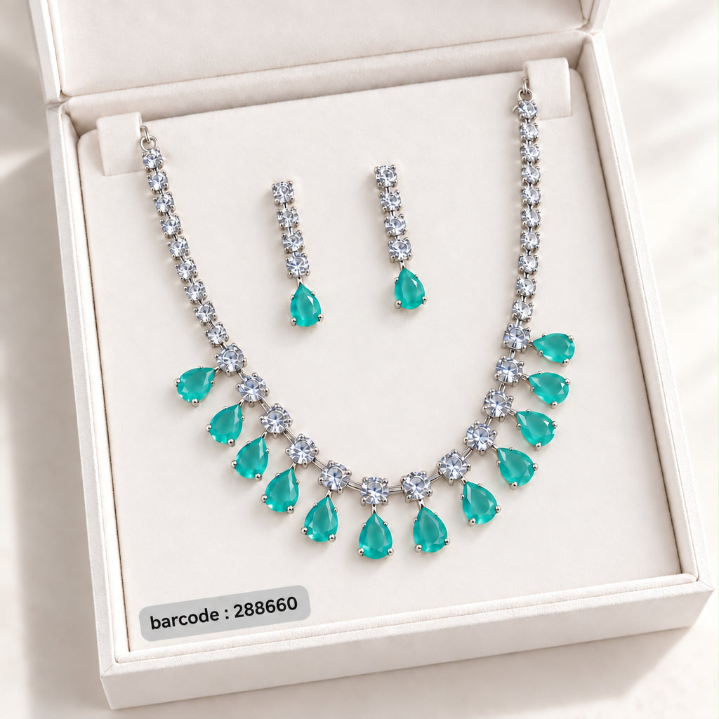 Zircon Necklace-68 (Silver/Mint Green)