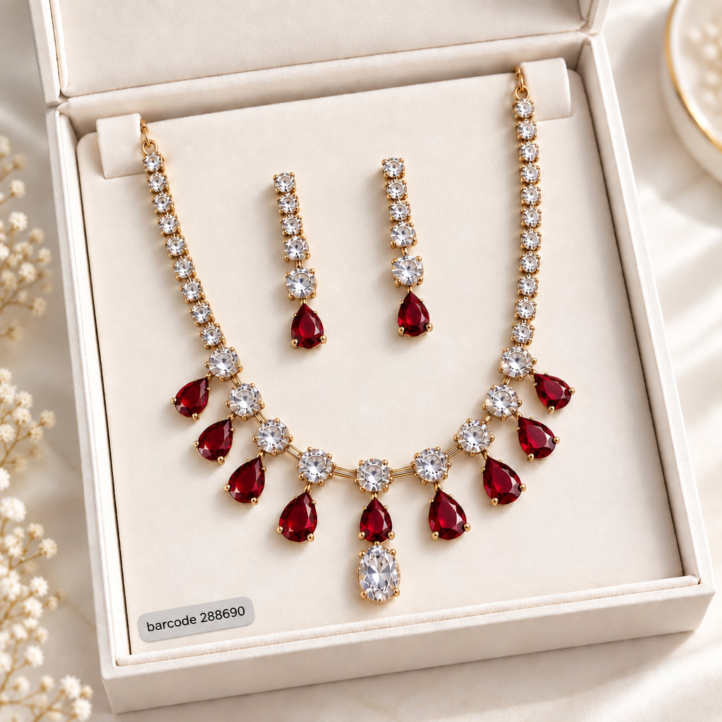 Zircon Necklace-69 (Golden/Maroon)
