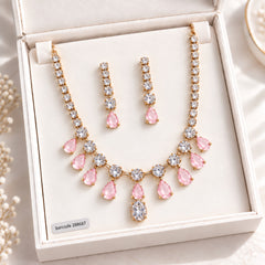 Zircon Necklace-69 (Golden/Pink)