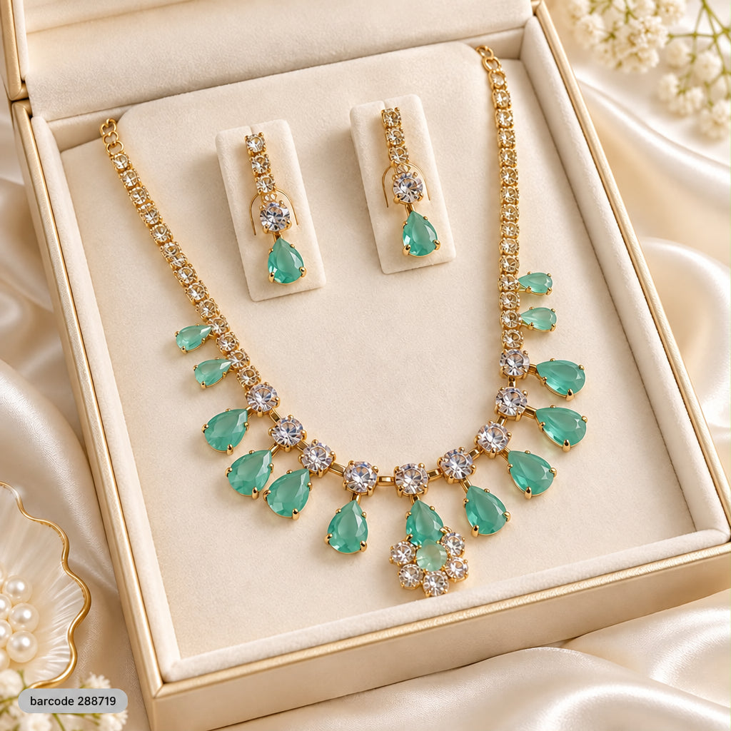 Zircon Necklace-70 (Golden/Mint Green)