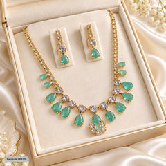 Zircon Necklace-70 (Golden/Mint Green)