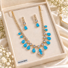 Zircon Necklace-70 (Golden/Ferozi)