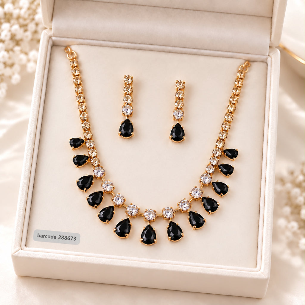 Zircon Necklace-68 (Golden/Black)