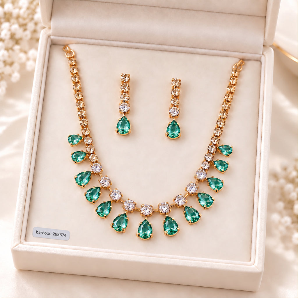 Zircon Necklace-68 (Golden/Mint Green)