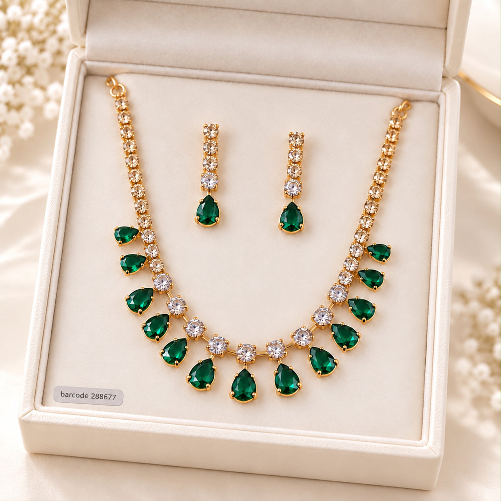 Zircon Necklace-68 (Golden/Green)