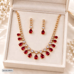 Zircon Necklace-68 (Golden/Maroon)
