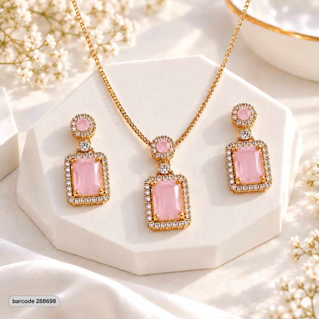 Zircon Locket Set-200 (Golden/Pink)
