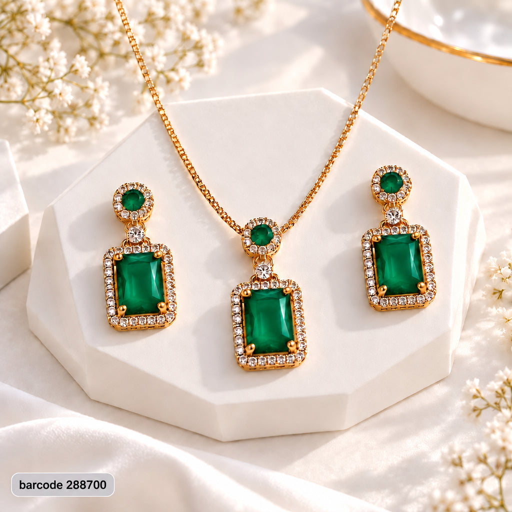 Zircon Locket Set-200 (Golden/Green)
