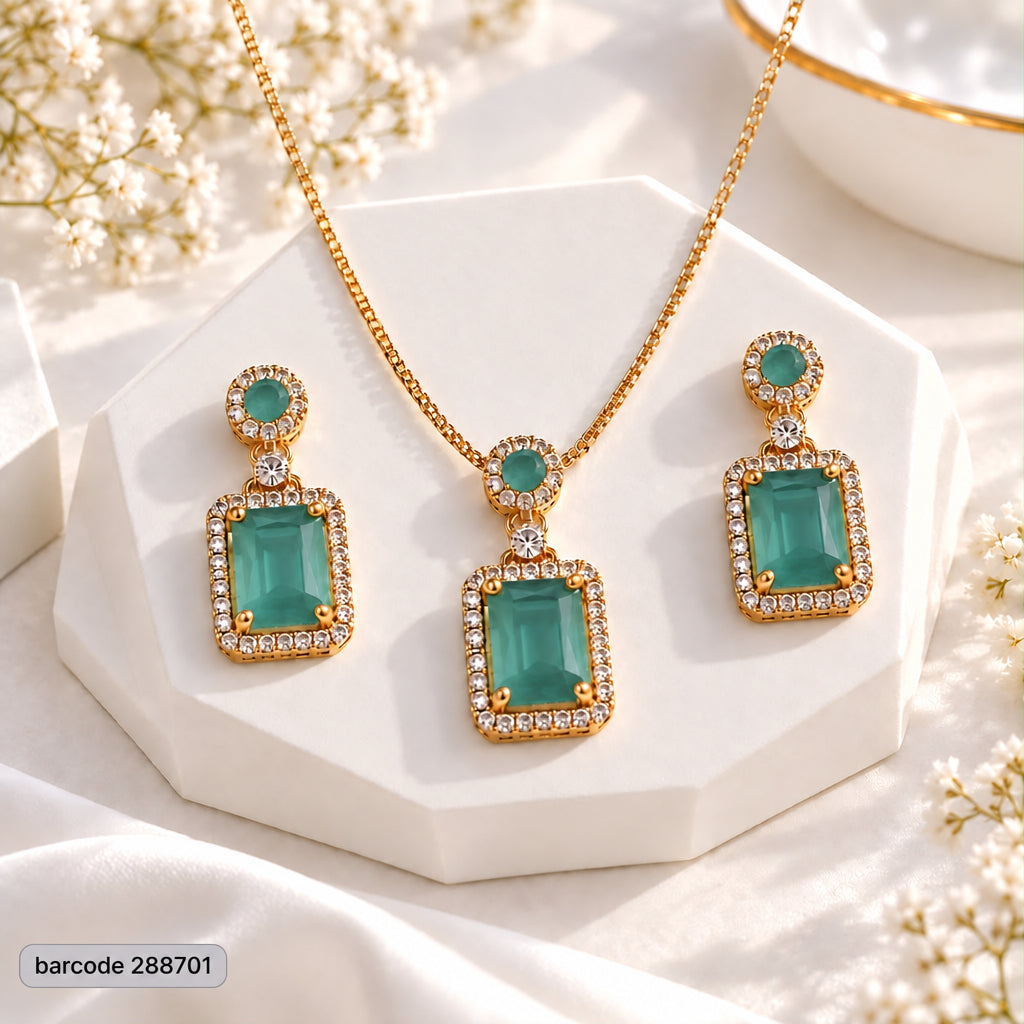 Zircon Locket Set-200 (Golden/Mint Green)