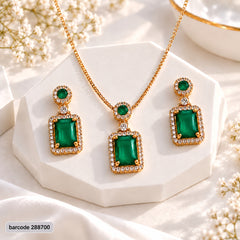 Zircon Locket Set-200 (Golden/Green)