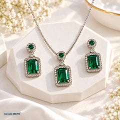 Zircon Locket Set-200 (Silver/Green)